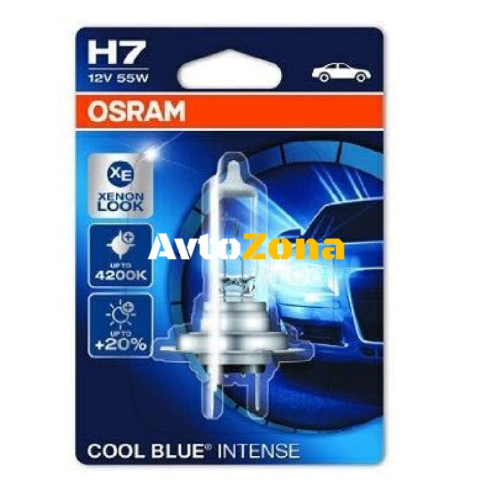 1 бр. Халогенна крушка Osram H4 Cool Blue Intense – 12V 55W бяла/синя светлина - Avtozona