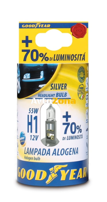 1 брой халогенна крушка H1 Х1 12V 55W + 70% 3000K E4 Goodyear Гудиър - Avtozona