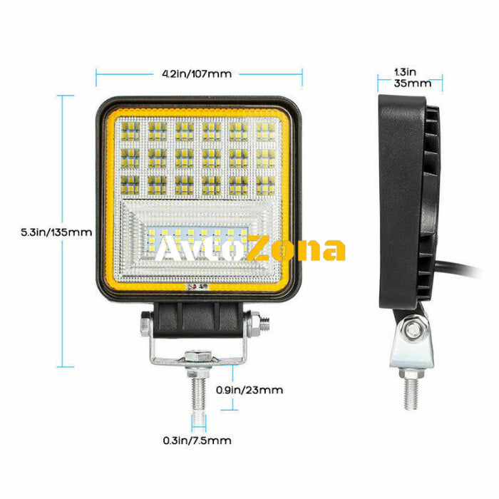 126W LED Диоден Фар Работна Бяла Жълта Светлина Габарит Мъгла Лампа 12V 24V 3030 Лумена - Avtozona