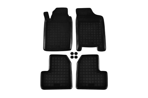 Covorașe din cauciuc Rezaw-Plast pentru Peugeot 206 (1998-2012) și 206+ (2009-2012), versiunea cu extinctor, 4 părți, negru