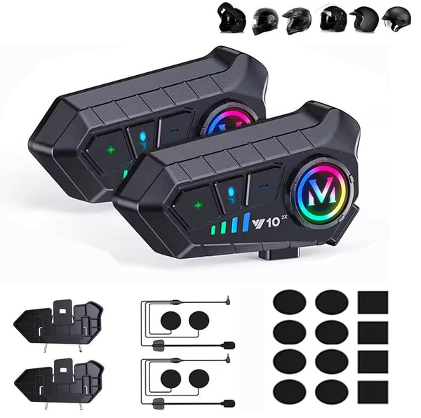 Set de 2 buc. Cască de cască de motocicletă Bluetooth fără fir cu interfon bidirecțional și anulare inteligentă a zgomotului