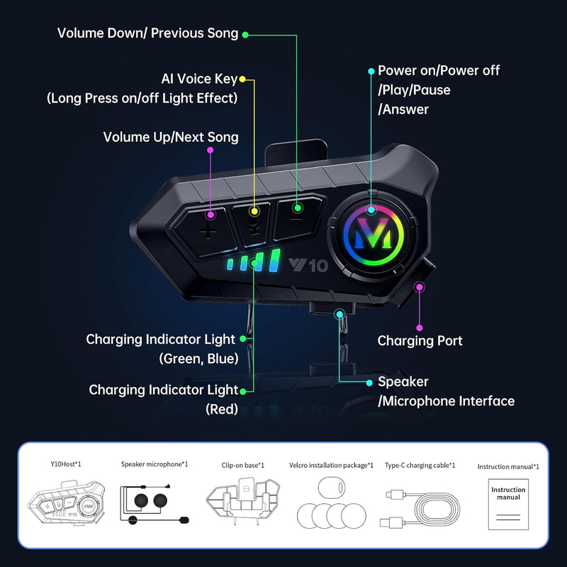 Set de 2 buc. Cască de cască de motocicletă Bluetooth fără fir cu interfon bidirecțional și anulare inteligentă a zgomotului