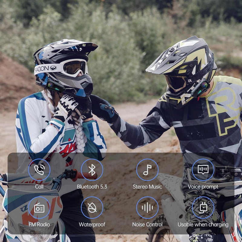 Set de 2 buc. Cască de cască de motocicletă Bluetooth fără fir cu interfon bidirecțional și anulare inteligentă a zgomotului