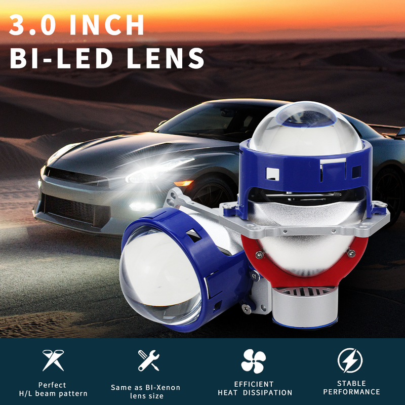 Set de amplificatoare cu diode Bi-LED 2pcs pentru faruri încastrate 3 inch 130W 8000lm 12V +500% luminozitate