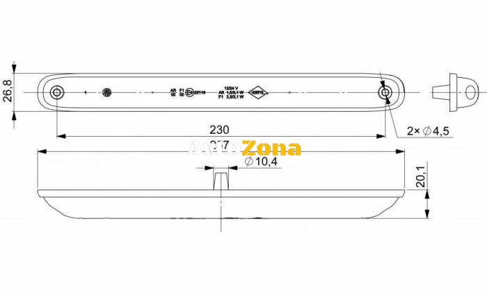 26см LED Лед Динамичен Бягащ Мигач Жълта Светлина 12V - 24V E-Mark 12 Диода, - Avtozona