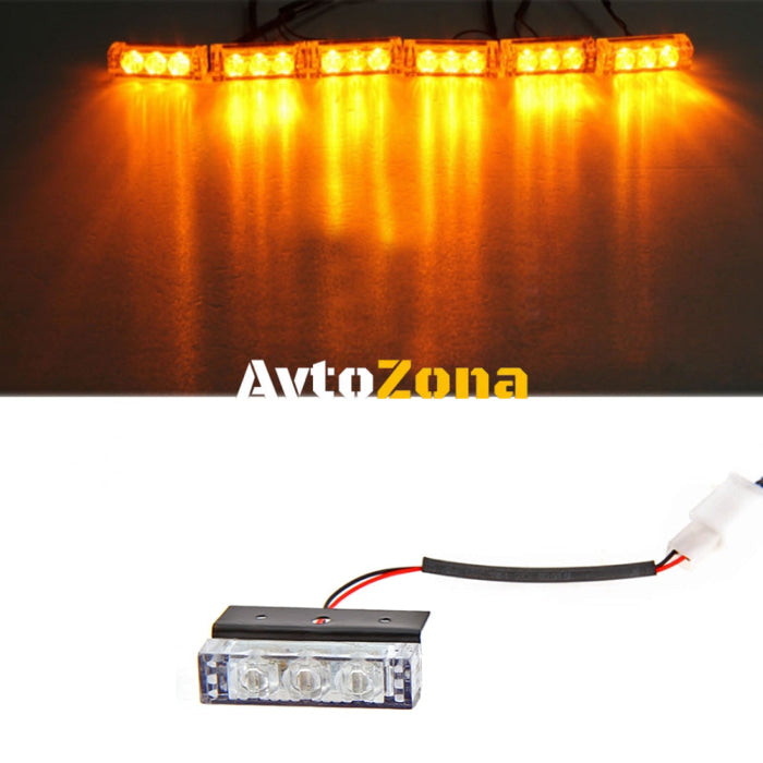 3 Led Аварийна Лампа Жълта Блиц Светлина Мигаща 6 Броя с Контролер 12v - Avtozona