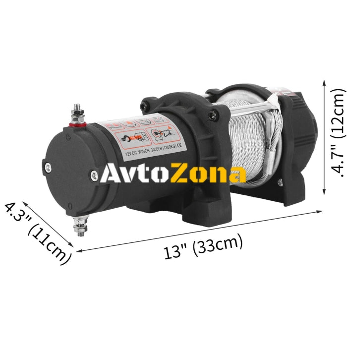 Електрическа лебедка със стоманено въже 3000LBS (1361 кг) - Avtozona