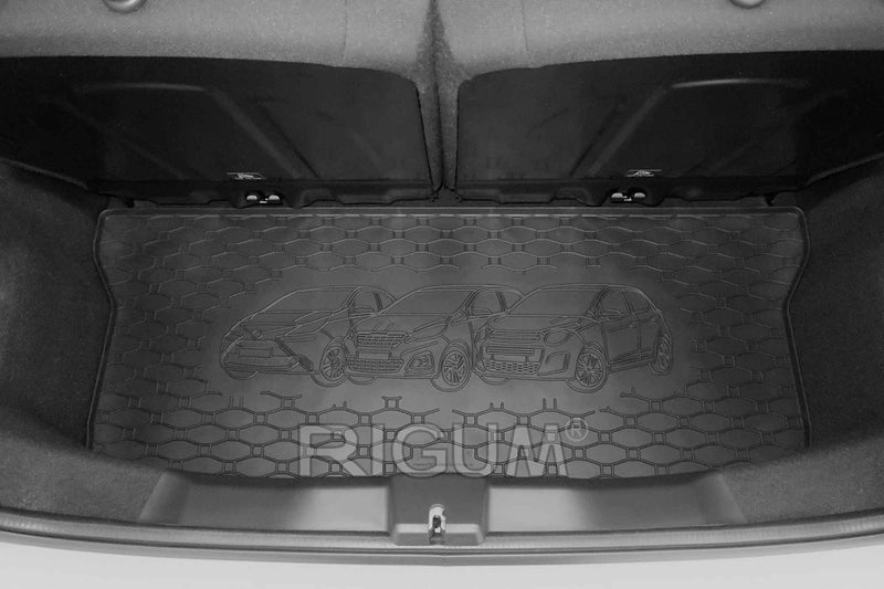 Covoraș de portbagaj din cauciuc Rigum pentru Citroen C1, Peugeot 108, Toyota Aygo (2014+) - cu imprimare 3D, negru