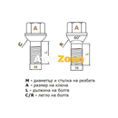 Секретни болтове за джанти - (14мм х 1.5мм L40мм) - Avtozona