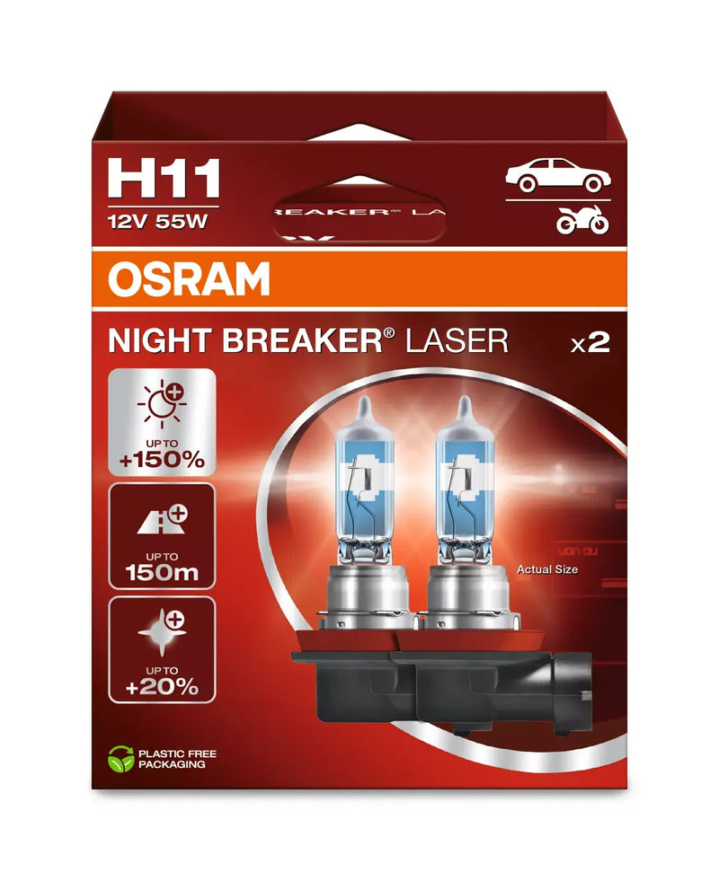 Комплект 2 бр. крушки OSRAM H11 – NIGHT BREAKER® LASER + 150% повече светлина - Avtozona