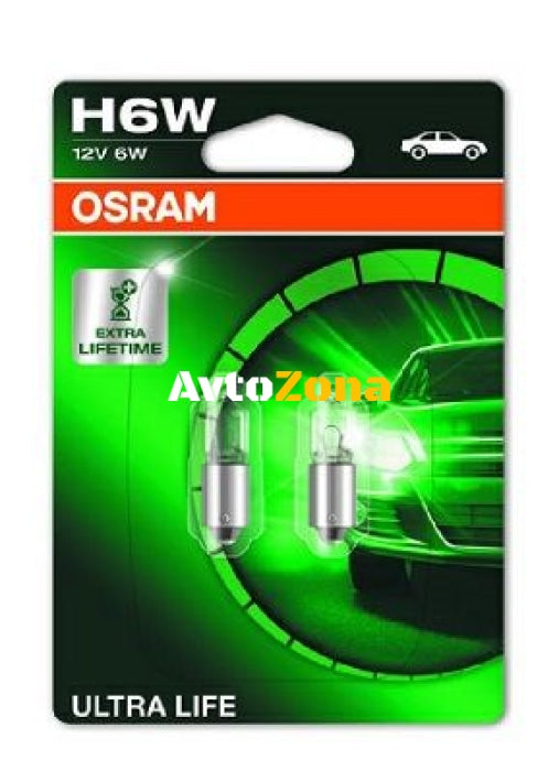 Комплект 2 броя халогенни крушки Osram H6W Ultra Life 12V 6W BAX9s - Avtozona