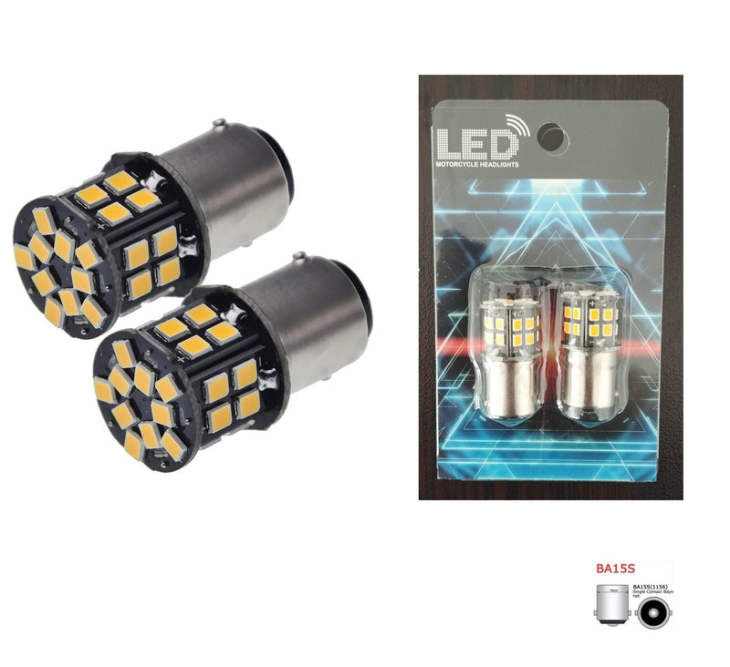 Комплект 2бр. LED Лед Крушки 30 SMD BA15S 1156 (PY21W) 12V оранжева светлина canbus срещуположни пинове (180°) - Avtozona