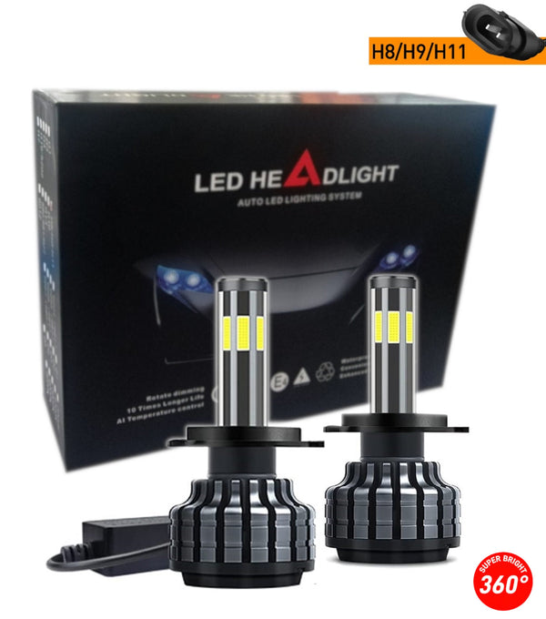 Комплект 360° градуса COB LED ЛЕД диодни крушки H11 H8 H9 Х11 Х8 Х9 12V 80W 16000lm за фарове Canbus без грешки - Avtozona