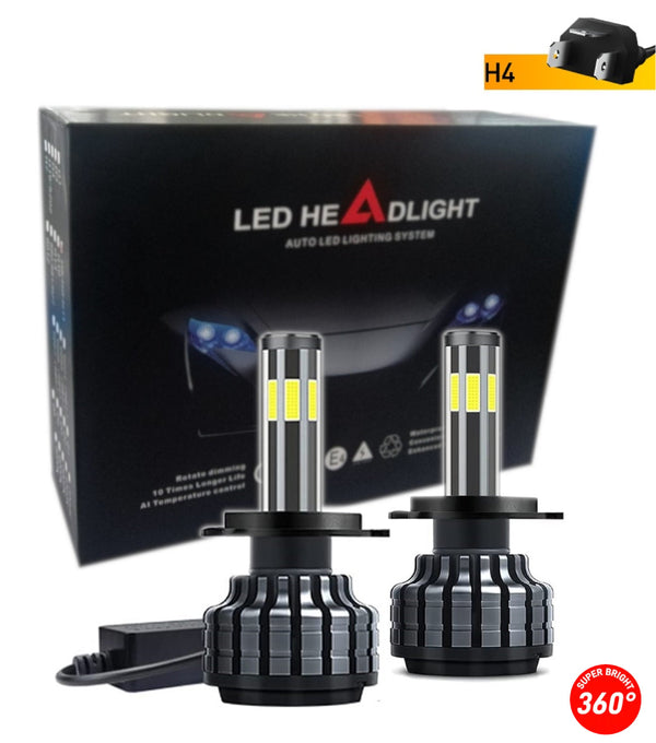 Комплект 360° градуса COB LED ЛЕД Диодни Крушки H4 Х4 12V 80W 16000lm За Фарове Canbus без Грешки къси/дълги - Avtozona