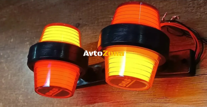 Комплект от 2 броя LED ЛЕД страничен габарит рогче 12 -24V оранжево - червено “old school” Неон Ефект с лого DF - Avtozona