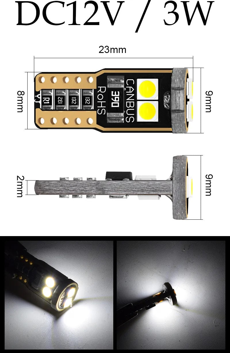 Комплект от 2 броя T10 Led крушки 6 SMD светодиода 3W Canbus 12V бяла светлина 6000K в блистер - Avtozona