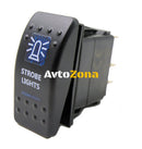 Копче Бутон За Вграждане за Буркан Маяк Блиц Светлини Аварийна Лампа LED Светлини 12V - 24V Надпис STROBE LIGHTS Синя Светлина - Avtozona