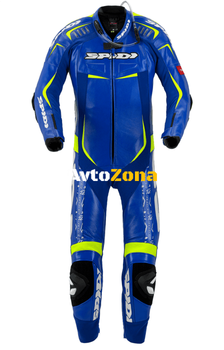 Кожен мото екип с гърбица SPIDI TRACK REPLICA EVO BLUE/YELLOW - Avtozona