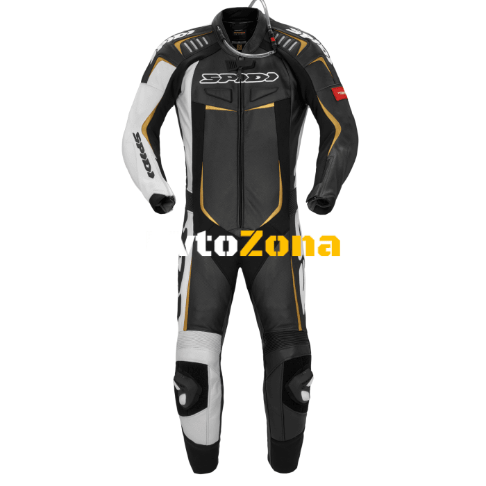 Кожен мото екип с гърбица SPIDI TRACK WIND PRO BLACK/GOLD - Avtozona