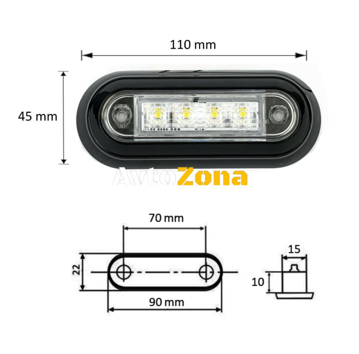 LED Диоден Вграден Страничен Габарит Маркер Токос Бял12-24V за камион бус ван платформа ремарке Е-марк Е9 - Avtozona