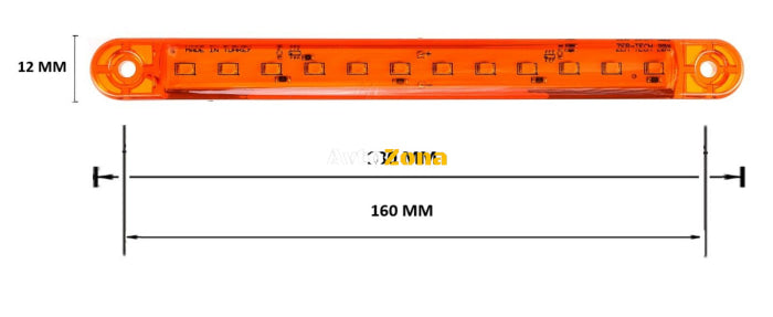 ЛЕД LED Оранжев Диоден Маркер Габарит Токос със 12 светодиода за камион ремарке бус ван каравана платформа 12V-24V - Avtozona