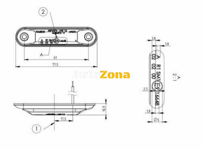 LED Светодиоден Габарит Маркер Токос Червен Овален Е-Mark 4 LED 12V-24V 8 см - Avtozona