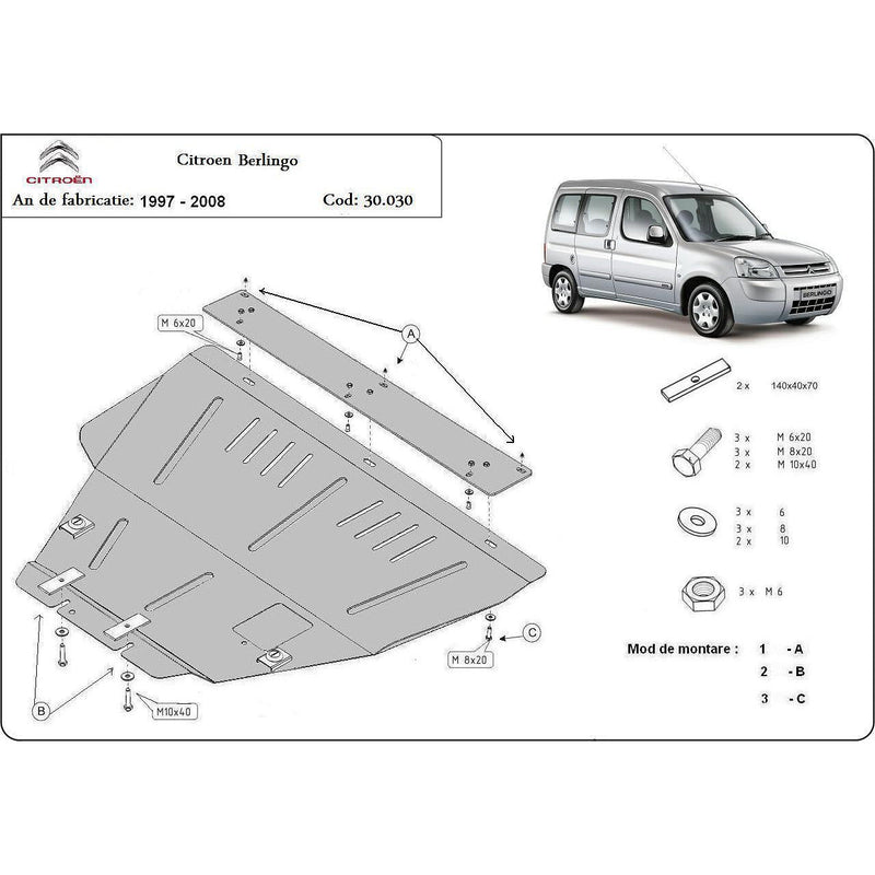 Метална кора под двигател и скоростна кутия -08 за CITROEN XSARA (N1) от 1997 до 2005 - Avtozona