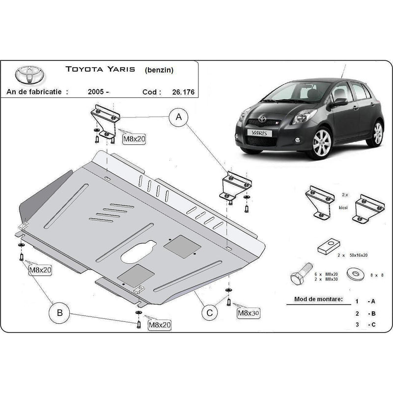 Метална кора под двигател и скоростна кутия - бензин за TOYOTA YARIS II (_P9_) от 2005 до 2013 - Avtozona