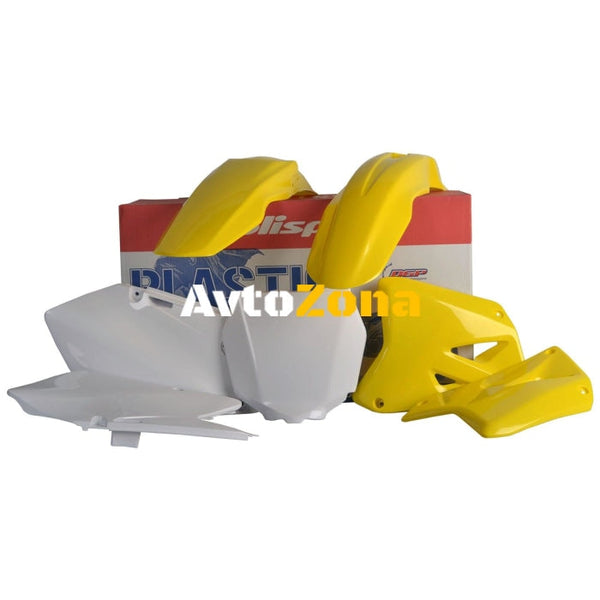 Пластмасов MX кит Polisport за Suzuki RM125 / RM250 - 2001-08 OEM Yellow/White - Avtozona