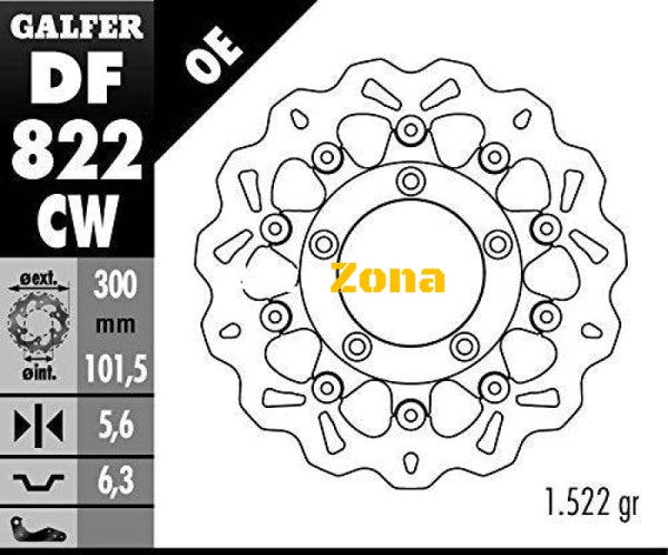 Плаващ заден спирачен диск Galfer WAVE FLOATING COMPLETE (C. ALU.) 300x5.6mm DF822CW - Avtozona