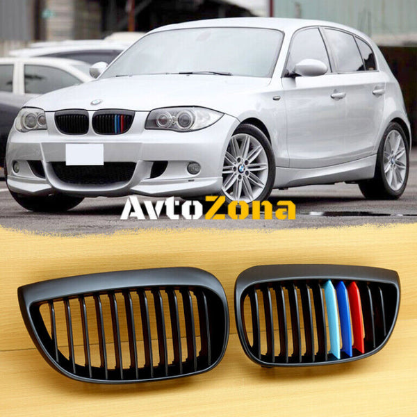 Предни решетки за BMW E81 E87 (04-07) 1 Series Sport Kidney Grill в матово черно с ///M Цвят - Avtozona