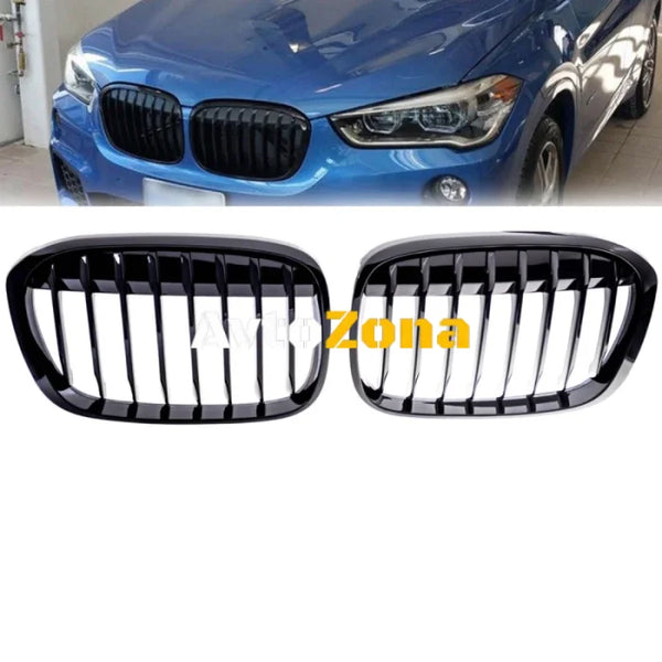 Предни решетки за BMW X1 F48 (2015-2018) - Gloss Black Single Slat - Avtozona