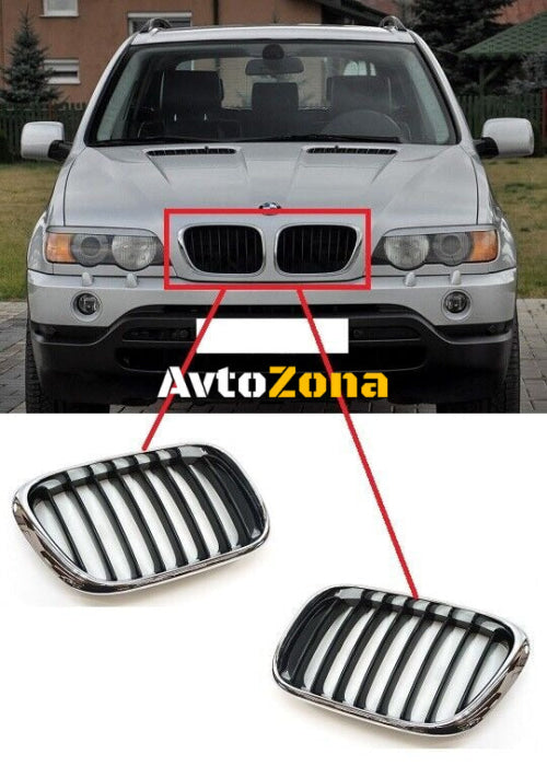 Предни решетки за BMW X5 E53 (1999-2003) - Черен/Хром - Avtozona