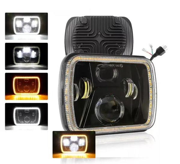 Универсален 60W ЛЕД LED фар лампа халоген 12V-24V къси/дълги с DRL дневни светлини мигач бяло-жълто 20 x 14cm за АТВ джип мотоциклет камион