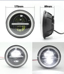 Универсален 7 инча 18см ЛЕД LED фар лампа халоген 12V-24V къси/дълги с DRL дневни светлини мигач бяло-жълто 7500lm за АТВ джип мотоциклет