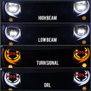 Универсален 7 инча 18см ЛЕД LED фар лампа халоген 12V-24V къси/дълги с DRL дневни светлини мигач бяло-жълто 6500lm за АТВ джип мотоциклет