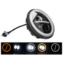 Универсален 7 инча 18см ЛЕД LED фар лампа халоген 12V-24V къси/дълги с DRL дневни светлини мигач бяло-жълто 7500lm за АТВ джип мотоциклет
