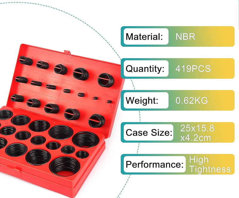 Универсален комплект от 419 бр. гумени О-пръстени - Avtozona