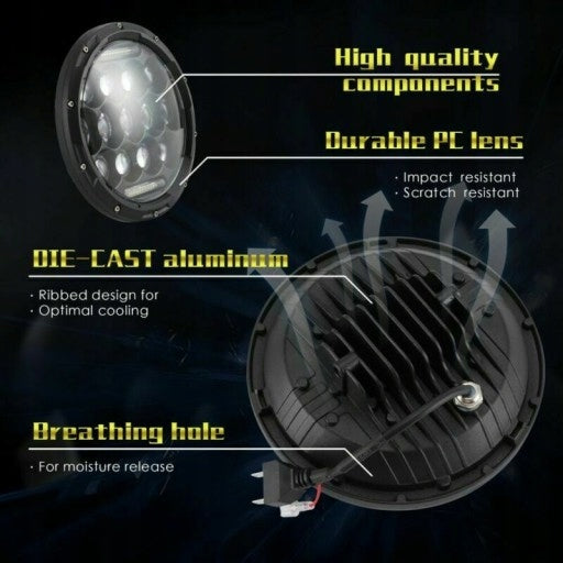 Универсален 7 инча 18см ЛЕД LED фар лампа халоген 12V-24V къси/дълги с DRL дневни