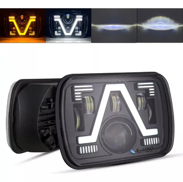 Универсалeн 5x7 инча ЛЕД LED фар лампа халоген 12V-24V къси/дълги с DRL дневни светлини мигач бяло-жълто 4800lm за АТВ джип камион трактор