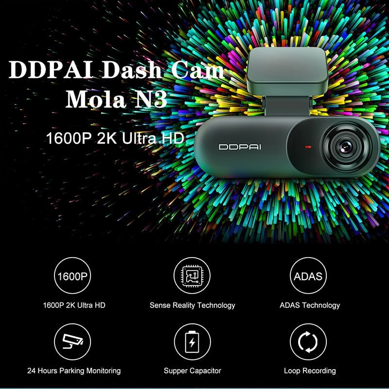 Видеорегистратор за МПС Xiaomi DDPAI Dash Cam Mola N3 1600P HD 2K GPS Wifi - Avtozona