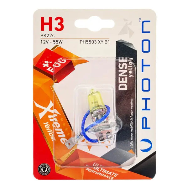 1 брой халогенна крушка H3 Х3 12V 55W PK22S жълта светлина в блистер Xtreme Photon - Avtozona