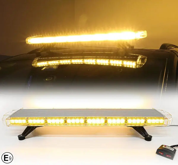 96.5 см 72 LED ЛЕД 72W мощна аварийна диодна сигнална лампа блиц 12-24V 15 режима на работа жълта оранжева светлина E-Mark Е9 за пътна